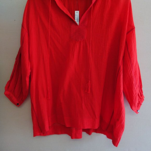 boho peasant tunic red top blouse popover XXS XS - Picture 8 of 12